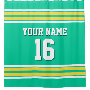 Caribbean Green Yellow White Stripes Sports Jersey Shower Curtain