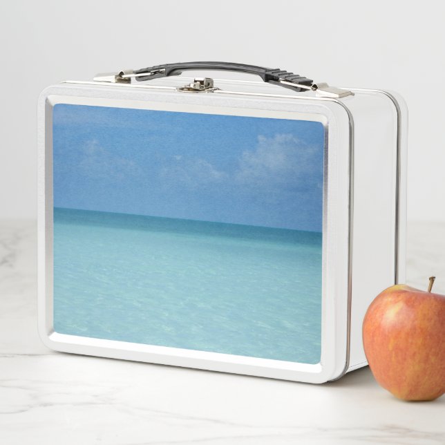 Caribbean Horizon Tropical Turquoise Blue Metal Lunch Box (In Situ)