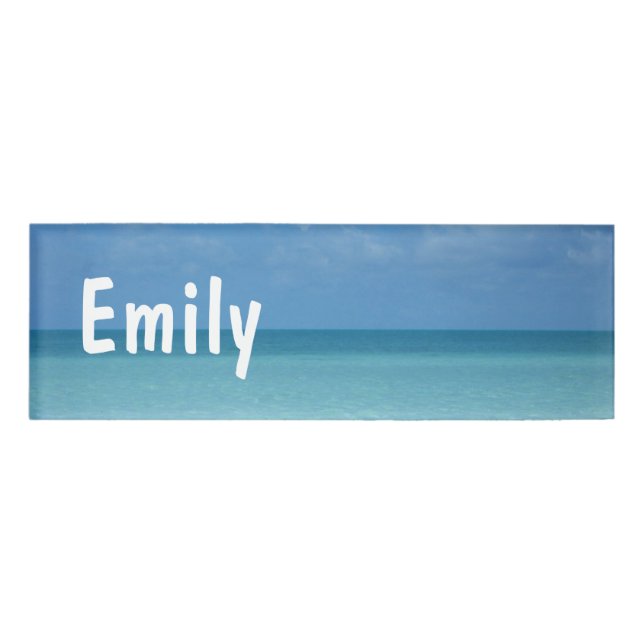 Caribbean Horizon Tropical Turquoise Blue Name Tag (Front)
