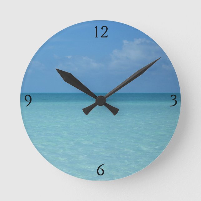 Caribbean Horizon Tropical Turquoise Blue Round Clock (Front)