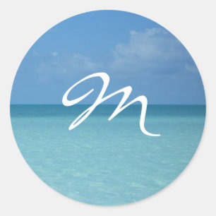 Caribbean Horizon Turquoise Blue Monogram Classic Round Sticker