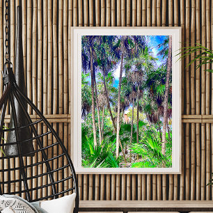 Caribbean House In The Jungle Palm Trees  Poster