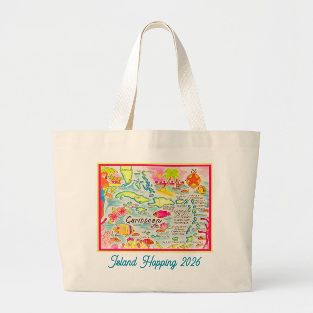 Caribbean Island Custom Large Tote Bag (Front)