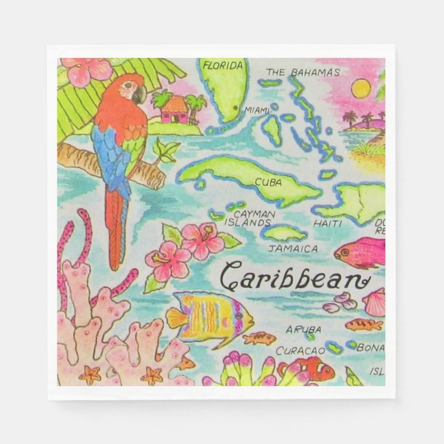 Caribbean Island Map Postcard Napkin (Front)