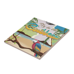 Caribbean Island Vintage retro travel poster Tile