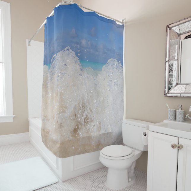 Caribbean Island Wave Love 1 Shower Curtain (In Situ)