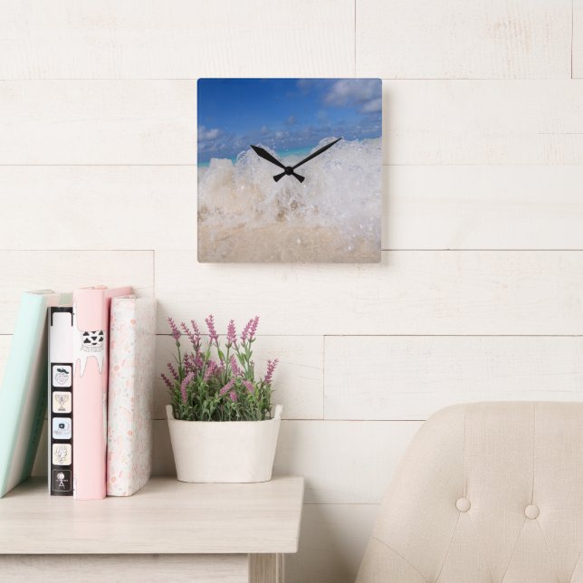Caribbean Island Wave Love 2 Square Wall Clock (Reading Room)