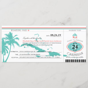Caribbean Islands Boarding Pass Wedding Invitation