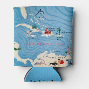 Caribbean Islands Illustrated Map Can Cooler