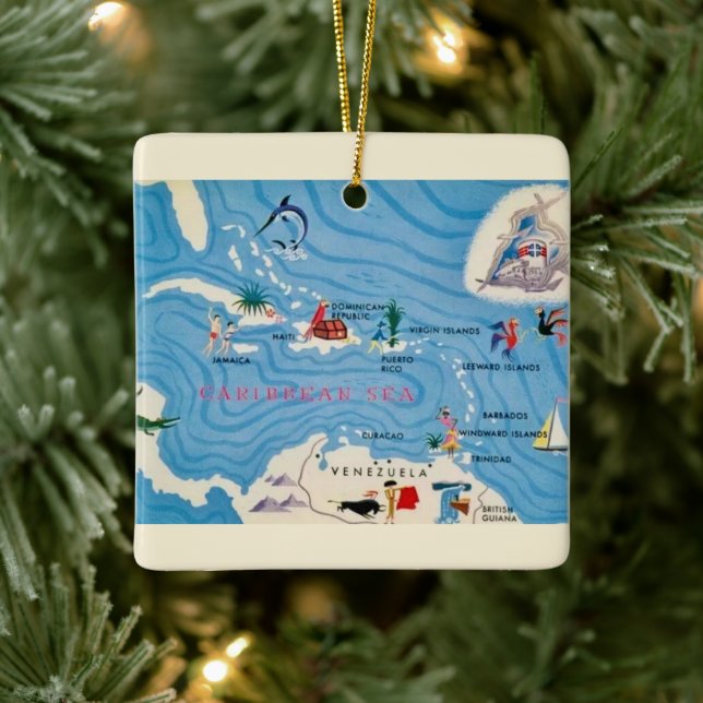 Caribbean Islands Illustrated Map  Ceramic Ornament (Tree)