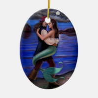Caribbean Mermaid & Pirate Oval Christmas Ornament
