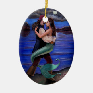 Caribbean Mermaid & Pirate Oval Christmas Ornament