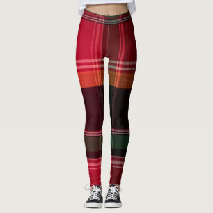 Caribbean Modern Red Green Madras Plaid Leggings