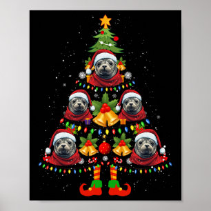 Caribbean Monk Seal Dog Santa Hat Christmas Tree X Poster