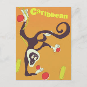 Caribbean Monkey Vintage style travel poster Postcard