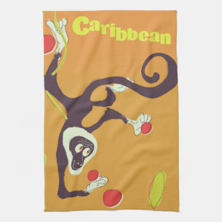 Caribbean Monkey Vintage style travel poster Tea Towel