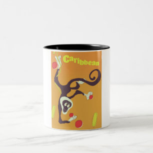 Caribbean Monkey Vintage style travel poster Two-Tone Coffee Mug