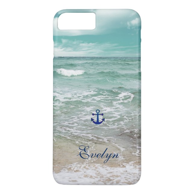 Caribbean Ocean Beach View Anchor Monogram Case-Mate iPhone Case (Back)