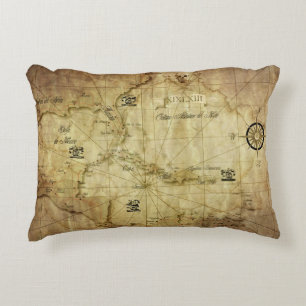 Caribbean - old map decorative cushion