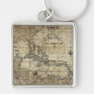 Caribbean - old map key ring