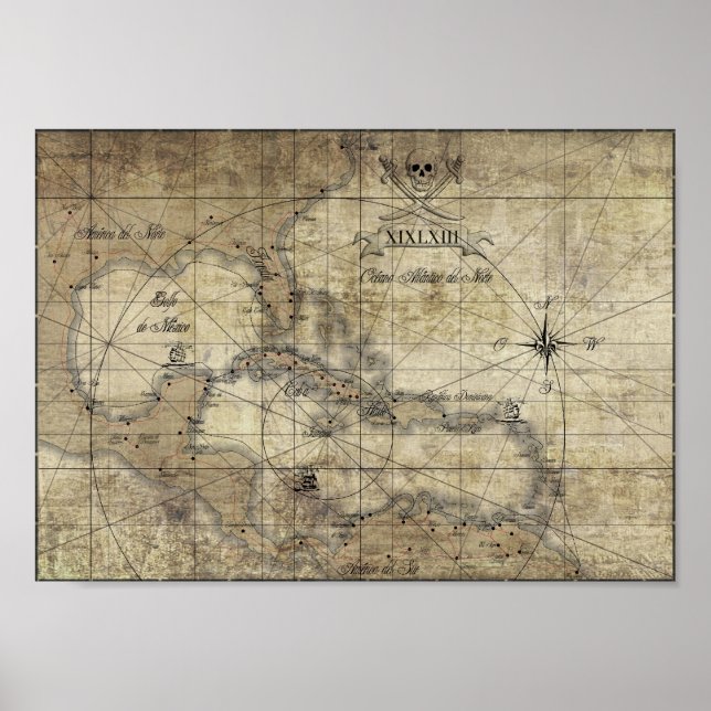 Caribbean - old map poster (Front)