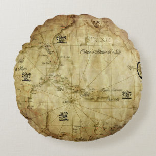 Caribbean - old map round cushion