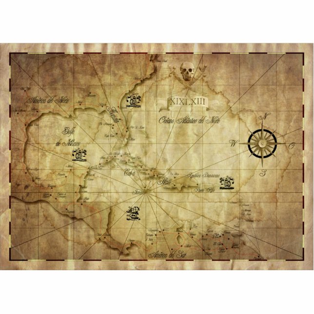 Caribbean - old map standing photo sculpture (Front)