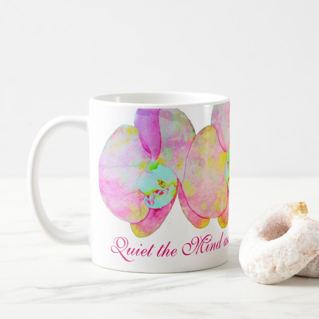 Caribbean orchids, tropical watercolor flowers coffee mug (With Donut)