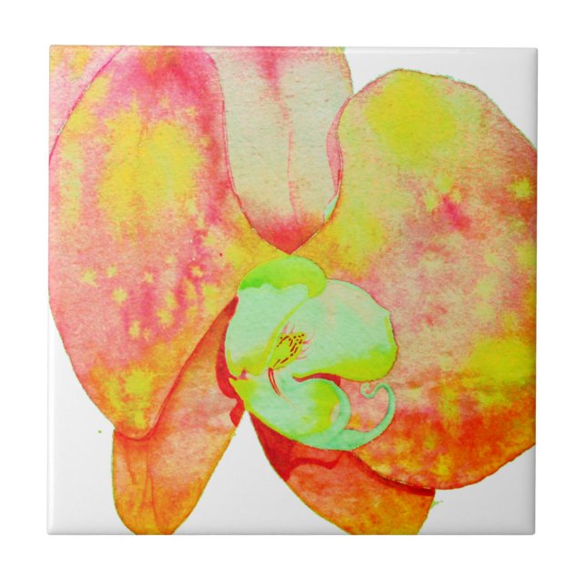 Caribbean orchids, tropical watercolor flowers tile (Front)