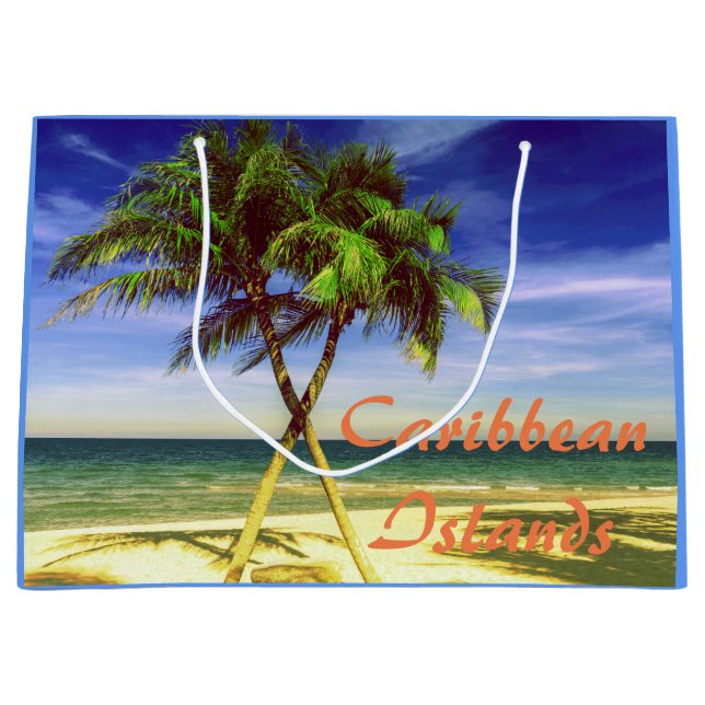 Caribbean Palm Tree Tropical Island Beach Large Gift Bag (Front)