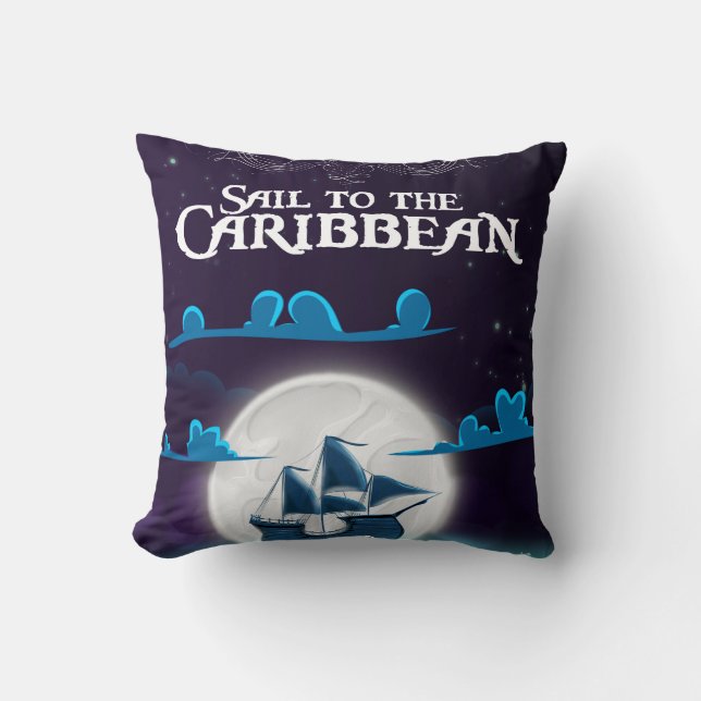 Caribbean Pirate Cartoon Travel print. Cushion (Front)