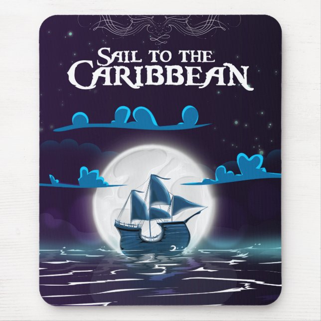 Caribbean Pirate Cartoon Travel print. Mouse Mat (Front)