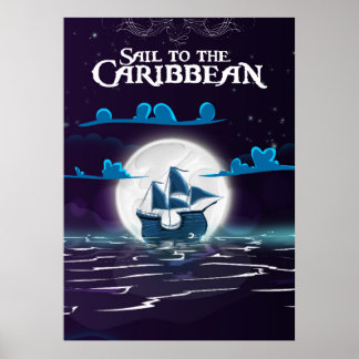 Caribbean Pirate Cartoon Travel print. Poster