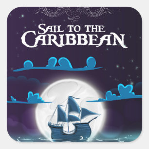 Caribbean Pirate Cartoon Travel print. Square Sticker