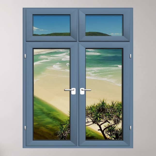Caribbean Sandy Beach Window Scenery - Illusion Poster (Front)