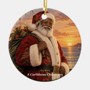 Caribbean Santa Christmas Ornament   Island Sunset