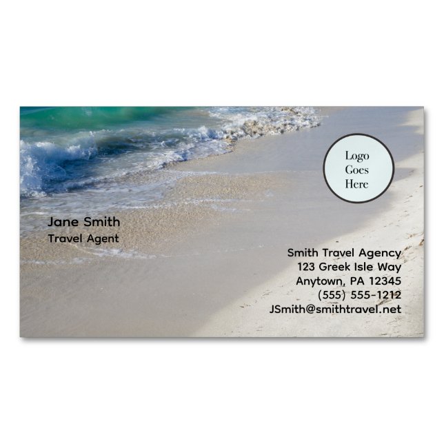 Caribbean Sea Beach Scene Logo Business Card (Front)