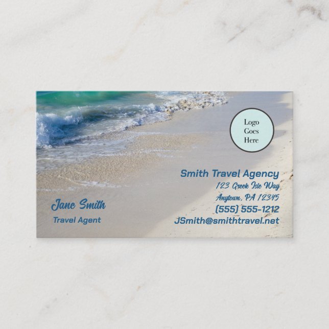 Caribbean Sea Beach Scene Logo Sea Blue Text Business Card (Front)