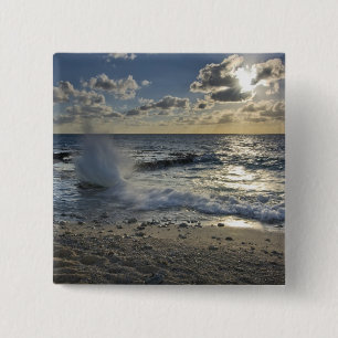 Caribbean Sea, Cayman Islands. Crashing waves 15 Cm Square Badge