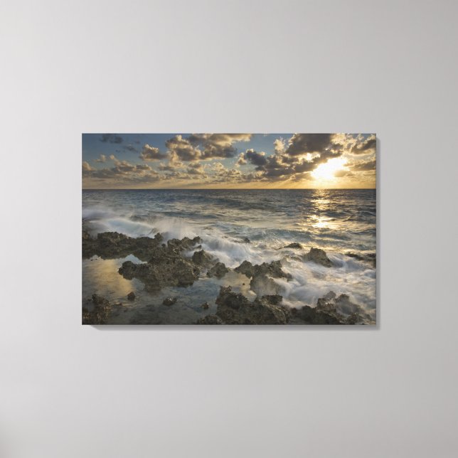 Caribbean Sea, Cayman Islands.  Crashing waves 2 Canvas Print (Front)