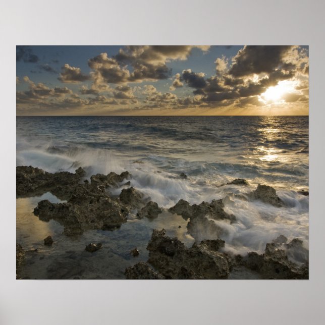 Caribbean Sea, Cayman Islands.  Crashing waves 2 Poster (Front)