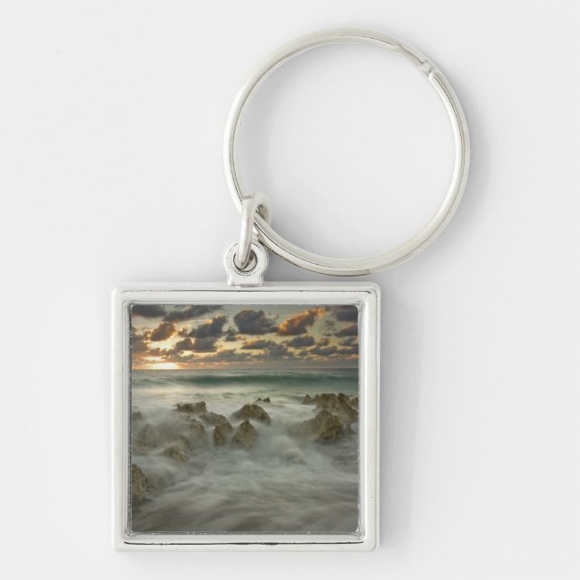 Caribbean Sea, Cayman Islands.  Crashing waves 3 Key Ring (Front)