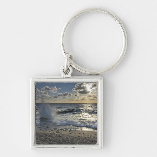 Caribbean Sea, Cayman Islands.  Crashing waves Key Ring (Front)