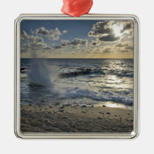 Caribbean Sea, Cayman Islands.  Crashing waves Metal Tree Decoration