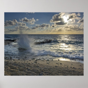 Caribbean Sea, Cayman Islands.  Crashing waves Poster