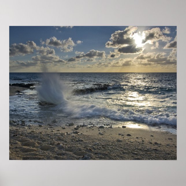Caribbean Sea, Cayman Islands.  Crashing waves Poster (Front)