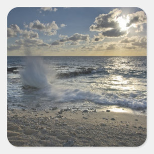 Caribbean Sea, Cayman Islands.  Crashing waves Square Sticker