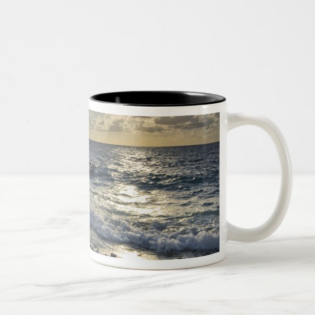 Caribbean Sea, Cayman Islands.  Crashing waves Two-Tone Coffee Mug (Right)