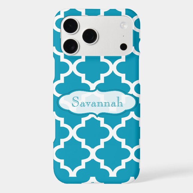 Caribbean Sky Blue Moroccan Personalised iPhone (Back)