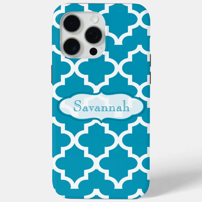 Caribbean Sky Blue Moroccan Personalised iPhone Case-Mate iPhone Case (Back)
